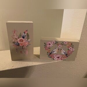 Painted Wood Shelf Sitters Floral and Bird Decorative Blocks for added Decor.New